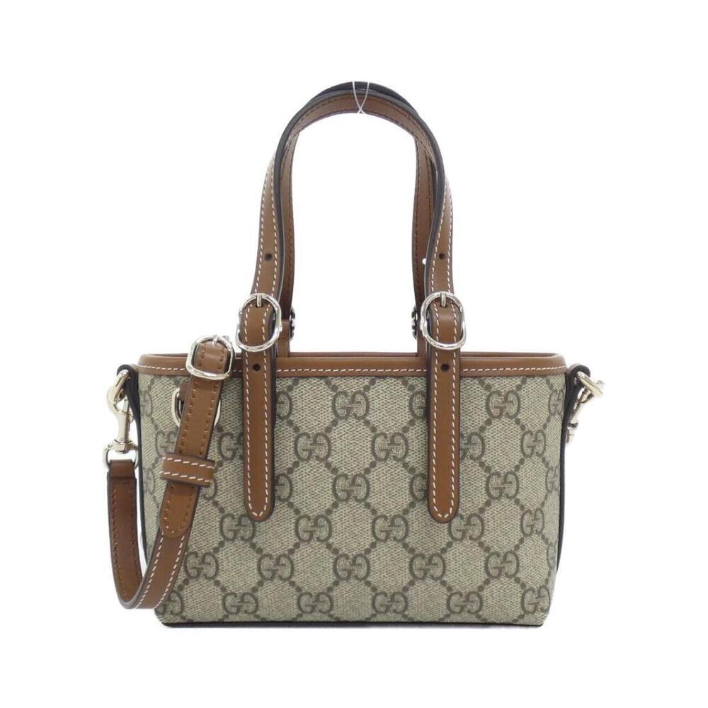 Gucci GG Emblem bag brown leather trim signature beige